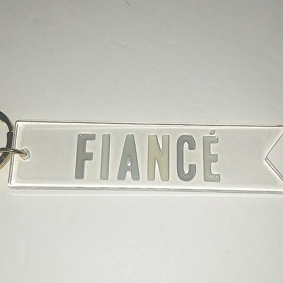 Fiance Acrylic Dovetail Cut Blue Gray Tassle Engagement Keepsake Keychain NWT - Picture 5 of 12